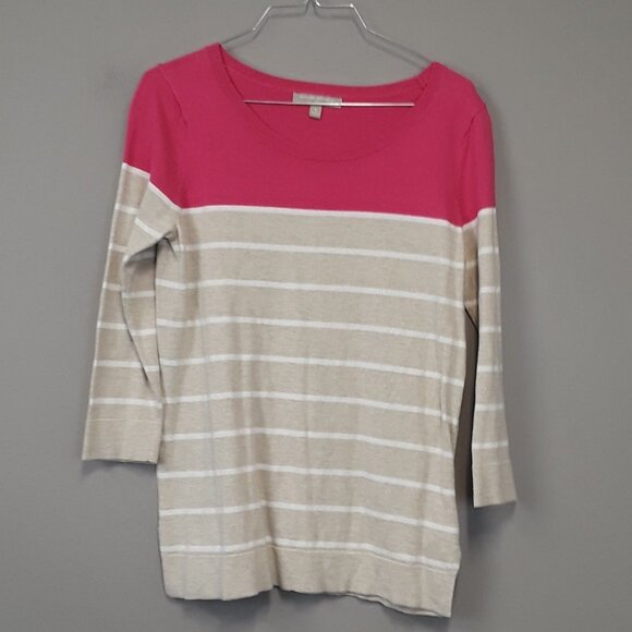 BANANA Republic Pink Tan Stripe Color Block Top - Picture 1 of 8
